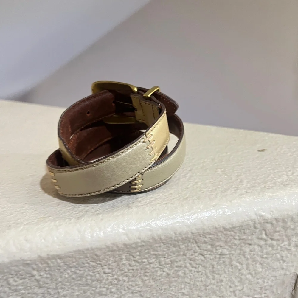 FOSSIL Leather Multi-Color Stitched Sections Belt GoldTone Size Medium‎
